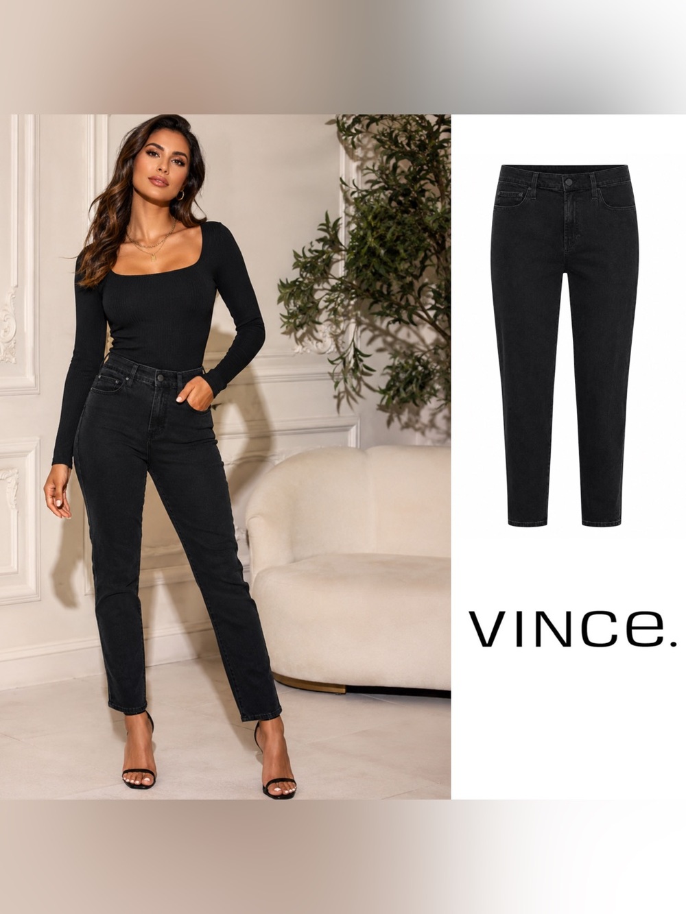 NEW Vince Black High-Rise Straight Leg Jeans